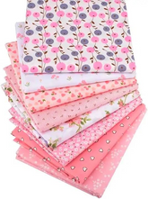 CraftsFabrics 8pcs/lot 50cm x 40cm Pink Series Love Cherry Floral Printed 100% Cotton Twill Fabric for Quilting, Crafts, Baby Cloths